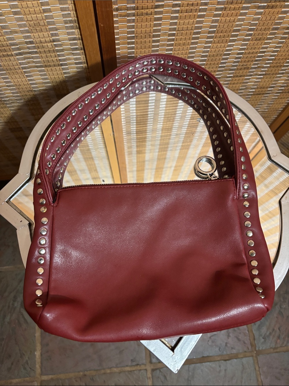 Nine West | Women’s Burgundy Faux Leather Studded Shoulder Bag